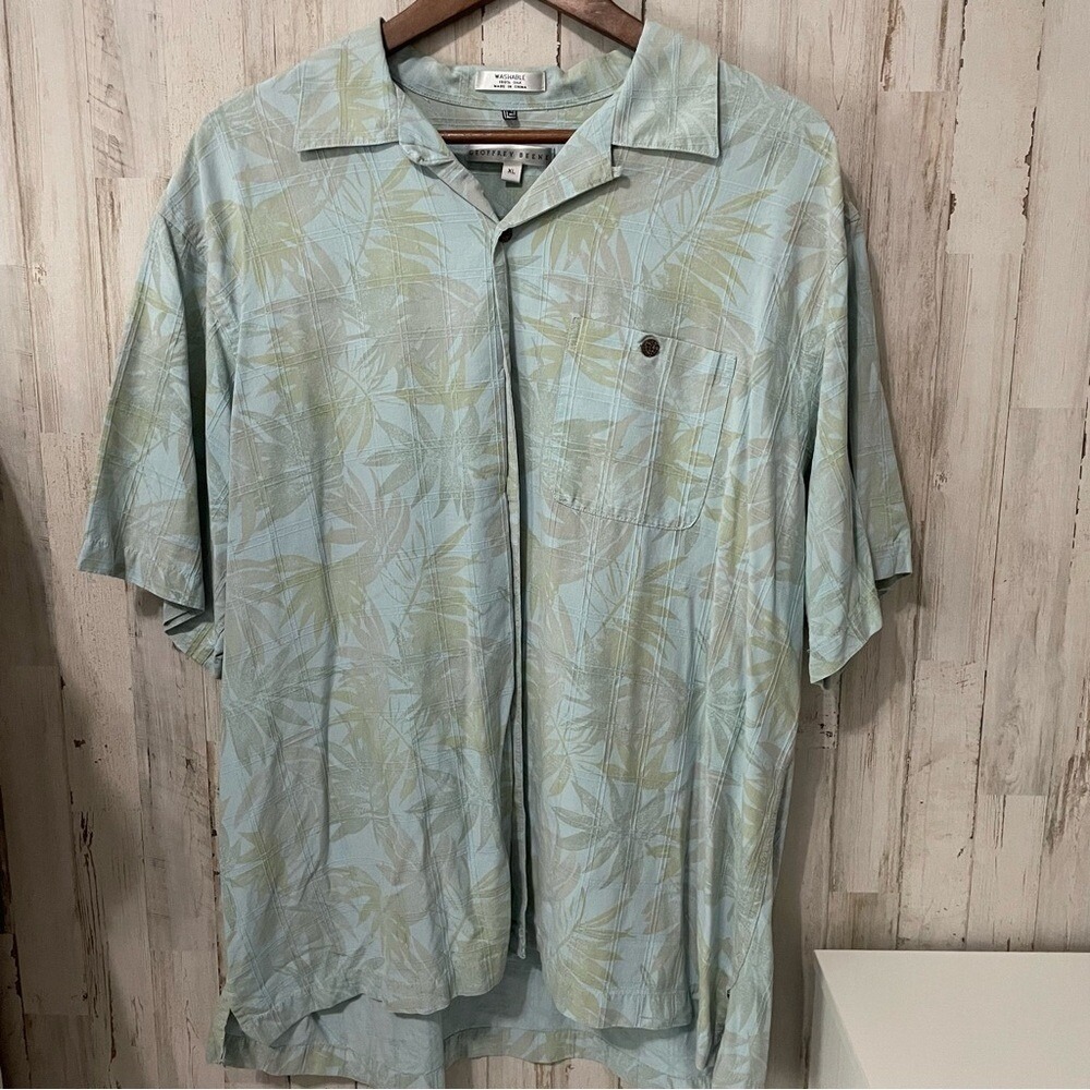 GEOFFREY‎ BEENE Mens XL Tropical Leaf Print Short Sleeve Silk Button Up Shirt